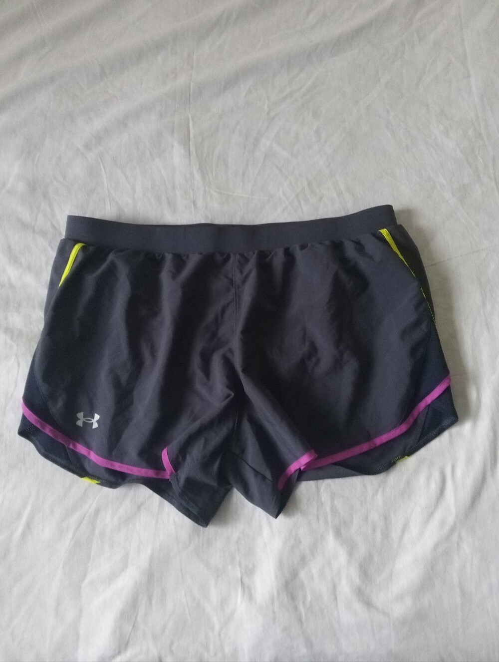 Under Armour Purple Athletic Shorts with Pink and Yellow Accents